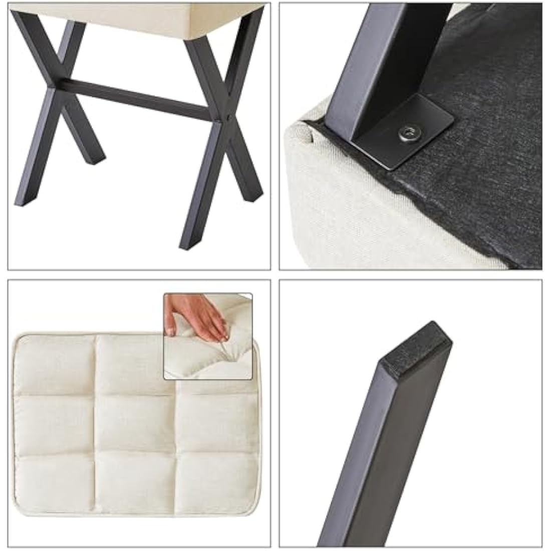 IBUYKE Square Makeup Stool with X-Leg Foot Rest, Linen Footrest, Ottoman Seat Vanity Stool, Multi-Use as Small Side Table, for Bedroom, Living Room, Linen L/G-70Y