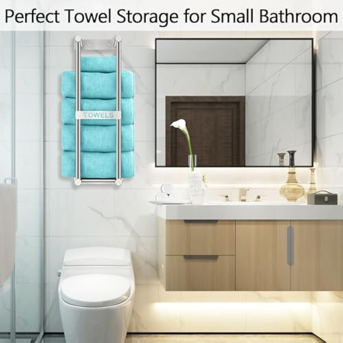 STWWO Towel Rack Wall Mounted Bath Towel Holder 56cm Bathroom Towel Holder for 4 Large Bath Sheets Rolled Towels Storage for Small Bathroom Organizer, Brushed