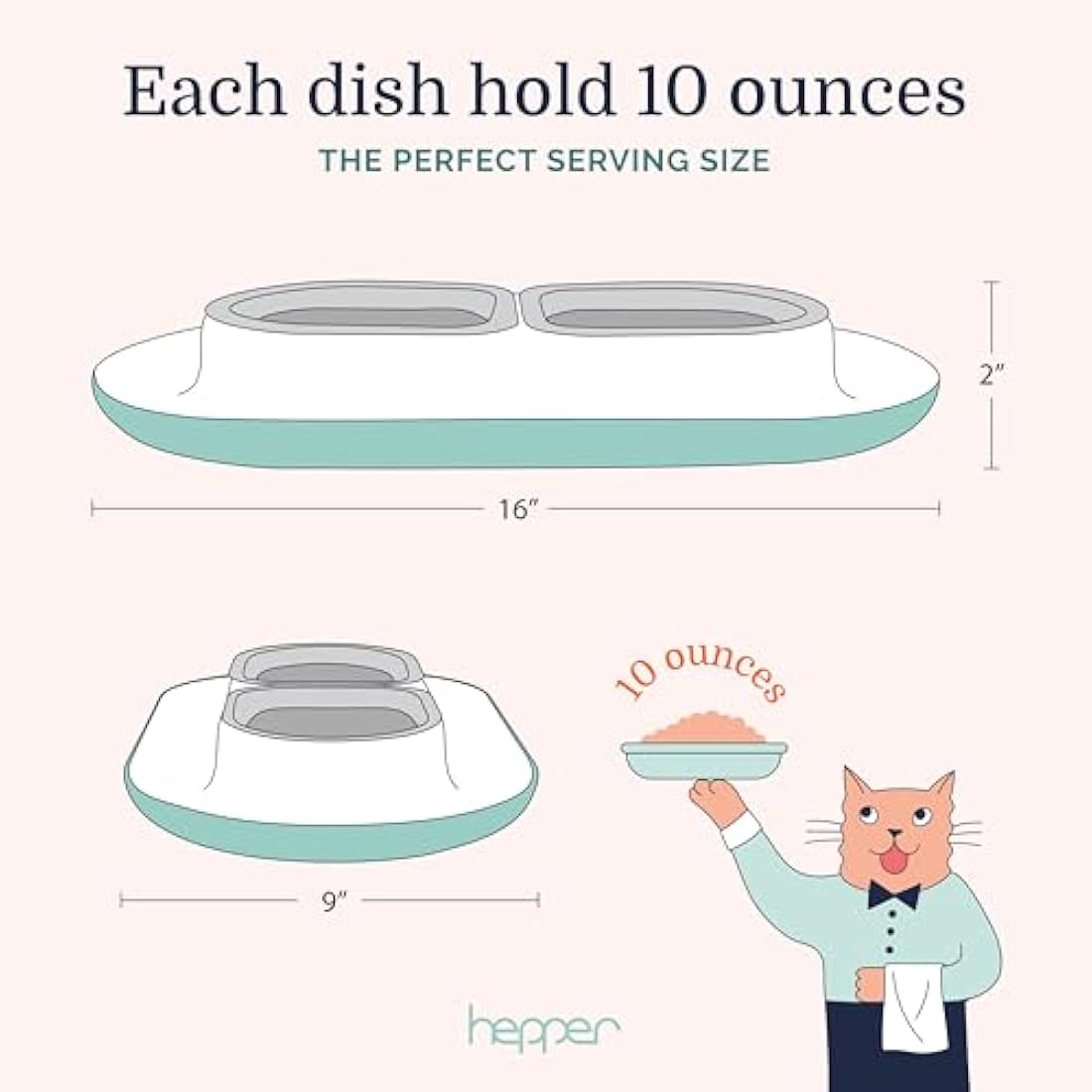 Hepper NomNom - Spill Proof Elevated Cat Bowls for Food and Water - Whisker Relief Cat Bowl + Raised Cat Food Bowls: a Safe Cat Dish for Messy Cats - Stainless Steel Cat Bowl Station