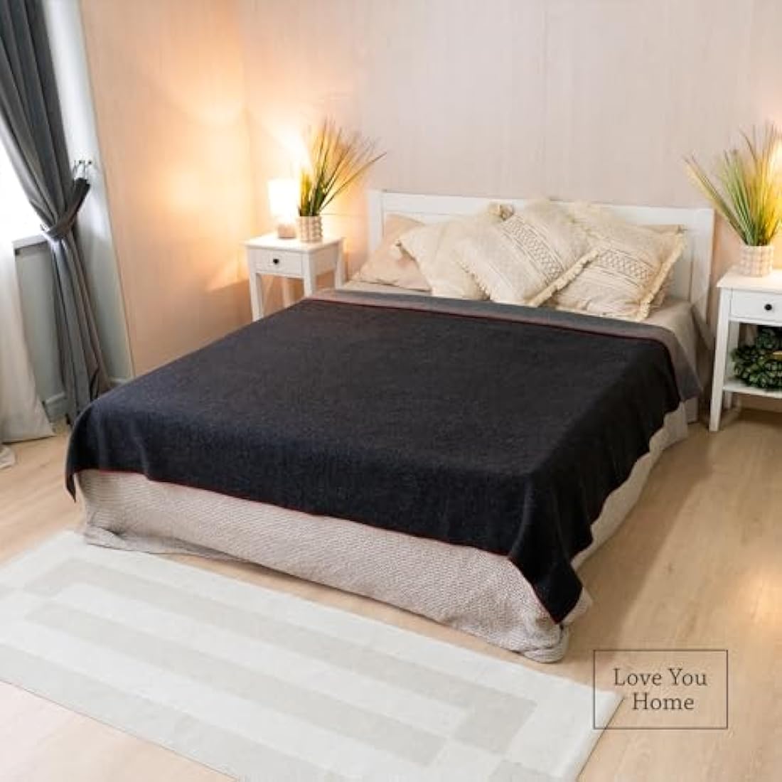 LYHome Travel Blanket - Extra Warm Picnic Throw, Bed Camping Outdoor Wool Blankets, Cozy Soft Throws, Military Army and Garden Outside Use (59x84 in | 150x215 cm | Gray - Anthracite Double-sided)