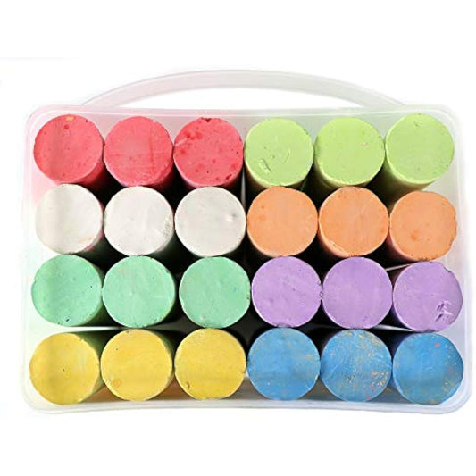 24 Coloured Chunky Chalks, Giant, Pavement, Washable, Fun for Children 8 Vibrant Colours, Outdoor, Garden, Drawing - Artists - Toddler,Kids