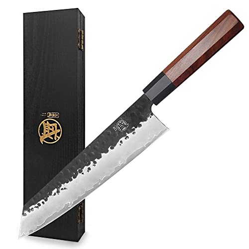 MITSUMOTO SAKARI Japanese Kiritsuke Chef Knife, High Carbon Stainless Steel Kitchen Knife, 9 inch Professional Hand Forged Meat Sushi Knife (Rosewood