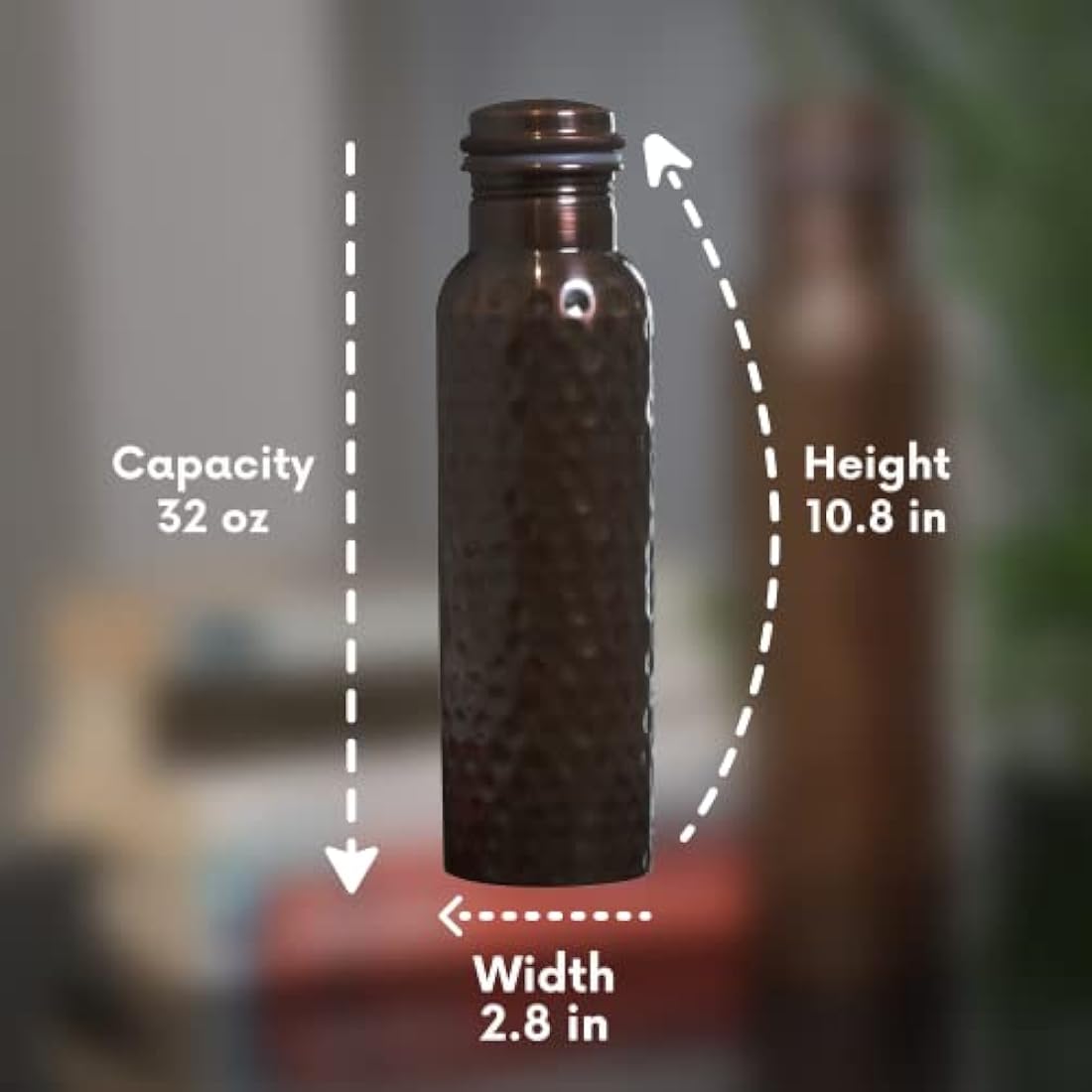 Craft Trade Pack of 2 Pure Copper Bottle with Lid and Carry Bag for Drinking Water BPA Free Leak Proof Boosts Immunity, Supports Digestive & Liver Health, Ayurveda Inspired 34oz - 1 Litre Black