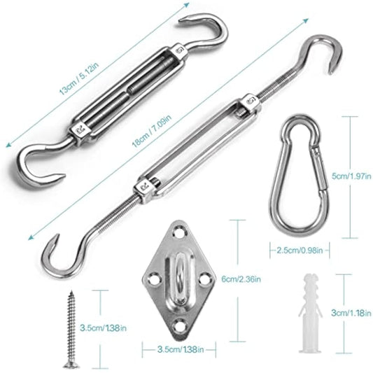 HOMPER Awning Attachment Set, Heavy Duty Sun Shade Sail Stainless Steel Hardware Kit for Garden Triangle and Square, Rectangle,Fixing Accessories