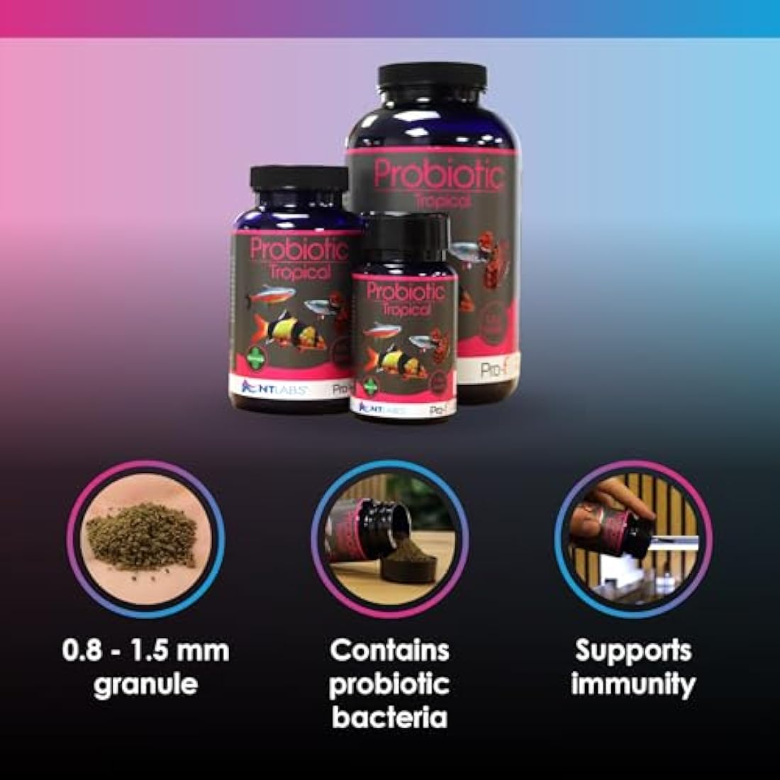 NT Labs Pro-f Probiotic Tropical Fish Food For Freshwater Fish (Contain Viable Probiotic Cultures) Granules For Tropical Aquariums, Supports Immune System, Highly Nutritious Spirulina (120g)