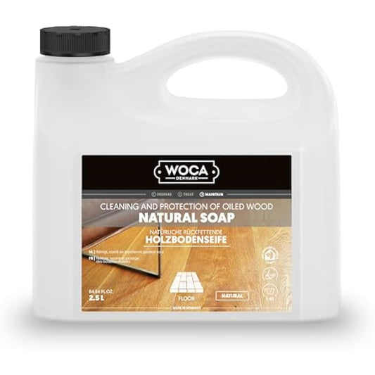 WOCA Natural Soap, Natural |2.5 L| - Concentrated Wood Cleaner for oil or wax finished hardwood floors, tables, millwork, cutting boards, and countertops.