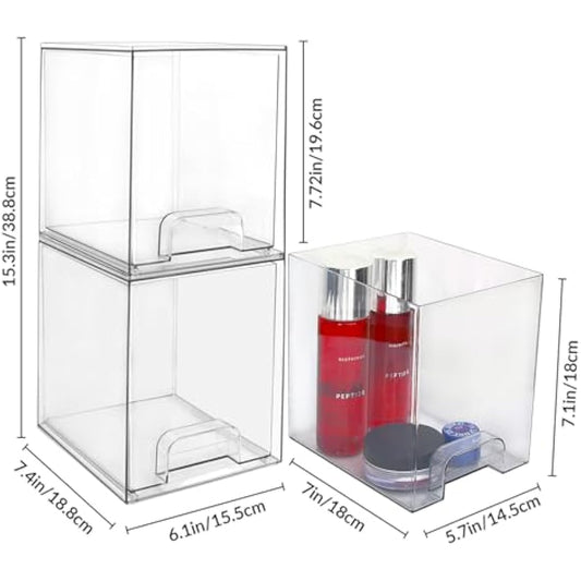 Stackable Makeup Organiser and Storage,Clear Acrylic Cosmetic Drawers with Handles for Dressing Table,Under Counter,Kitchen Cabinets,Pantry, Home Organisation and Storage