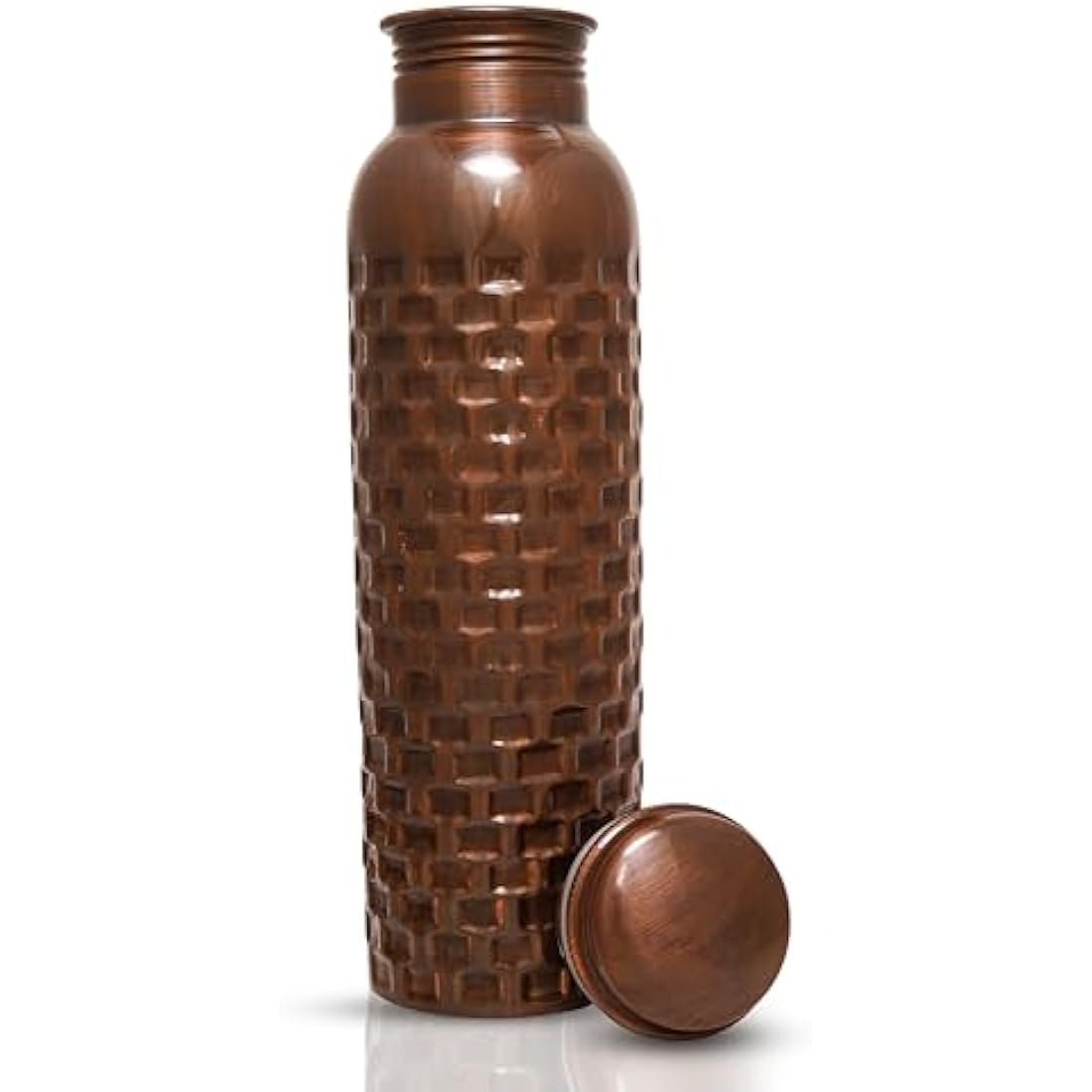 Craft Trade Set of 2 Diamond Copper Bottle with Lid and Carry Bag for Drinking Water BPA Free Leak Proof Boosts Immunity, Supports Digestive & Liver Health, Ayurveda Inspired 34oz - 1 Litre Black