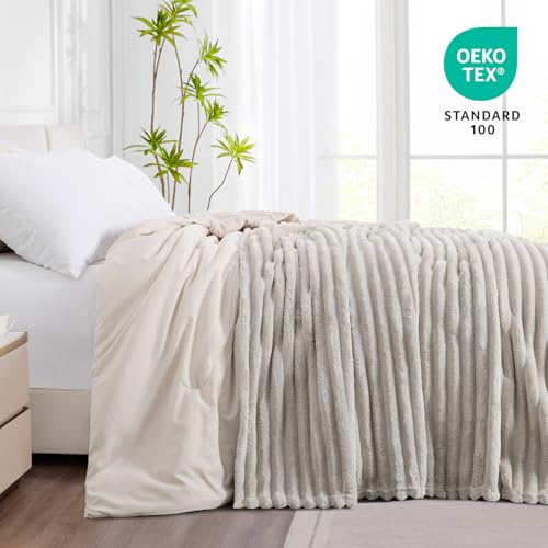 RUIKASI Fleece Throw Blanket for Sofa - Queen Size Fluffy Beige Throws for Sofas Extra Large, Soft Warm Blanket Throw for Couch, Luxury Decorative