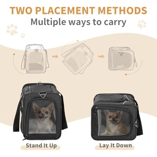 Petsfit Cat Carrier Airline Approved ,Large Cat Carrier,Foldable Cat Carriers Medium Two-Way Placement on Plane for Cats and Small Dogs, Black