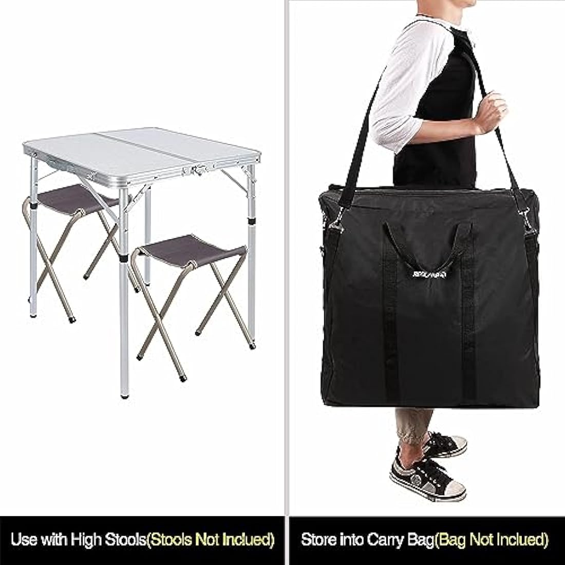 REDCAMP 2ft Samll Square Folding Camping Table, Portable Foldable Picnic Table with Adjustable Height for Beach Outdoor, 2 Heights (25/69)