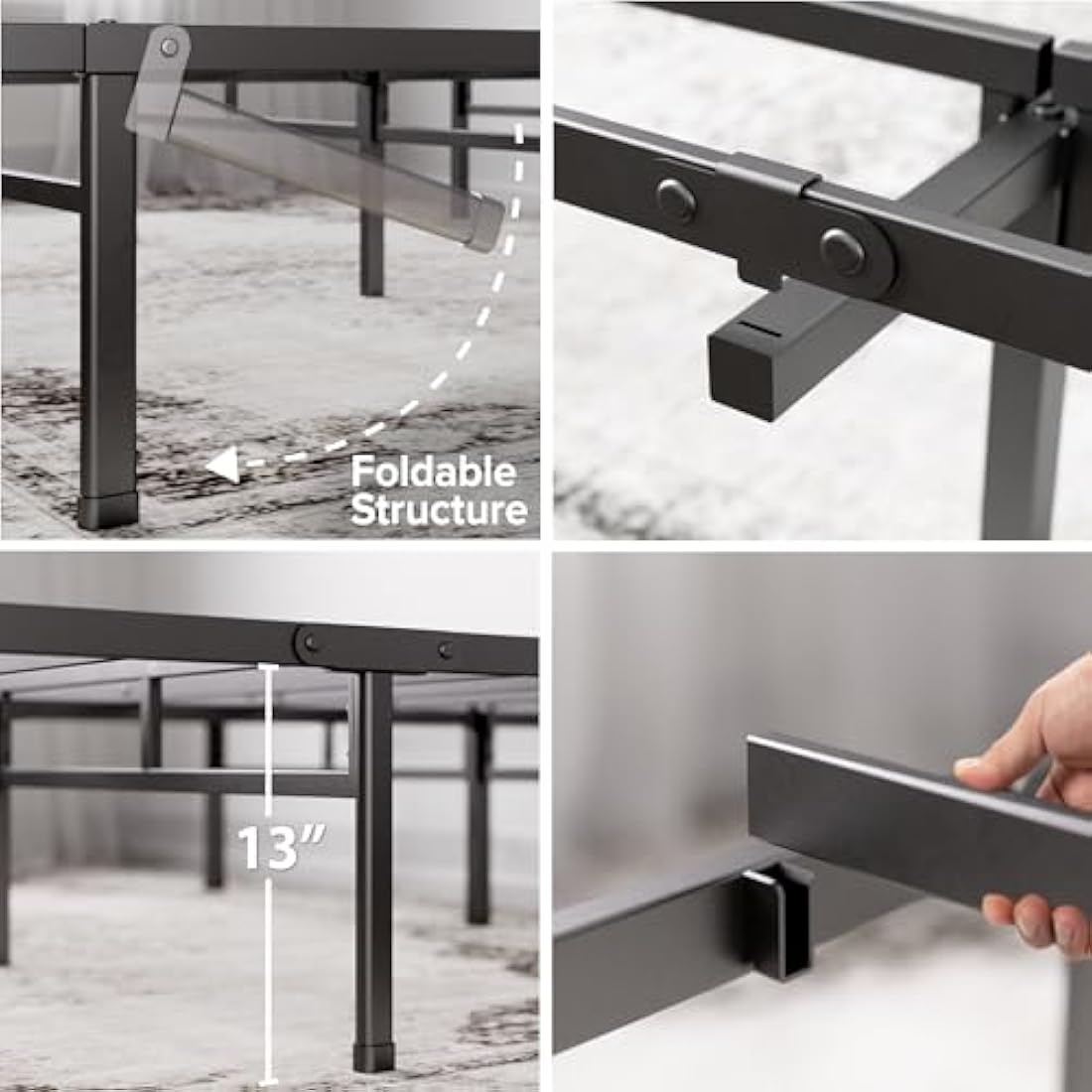 Zinus Justin King size Bed frame - Bed 150x200 cm - 36cm Height - Metal bed frame with Underbed storage and steel slat support - Black