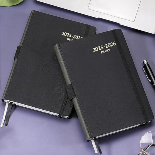 Acadmeic Diary 2025-2026 - Diary 2025-2026 Page a Day with Monthly Tabs, A5 Daily planner, From July 2025 to June 2026, Faux Leather Cover, Black