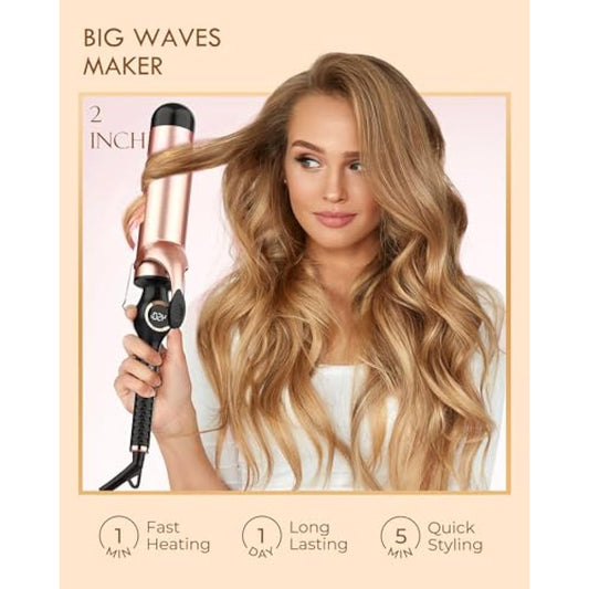 Curling Tongs 50mm, Large Barrel Curling Wand for Hair, Ceramic Long Barrel Hair Curling Iron Dual Voltage