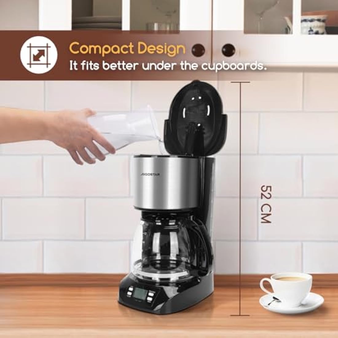 Aigostar Filter Coffee Machine, Programmable Drip Coffee Maker with 24hr Timer & 40min Keep Warm, Fast Brewing, 1.5L Coffee Filter Machine with Anti-Drip & BPA Free - Benno 30YWZ