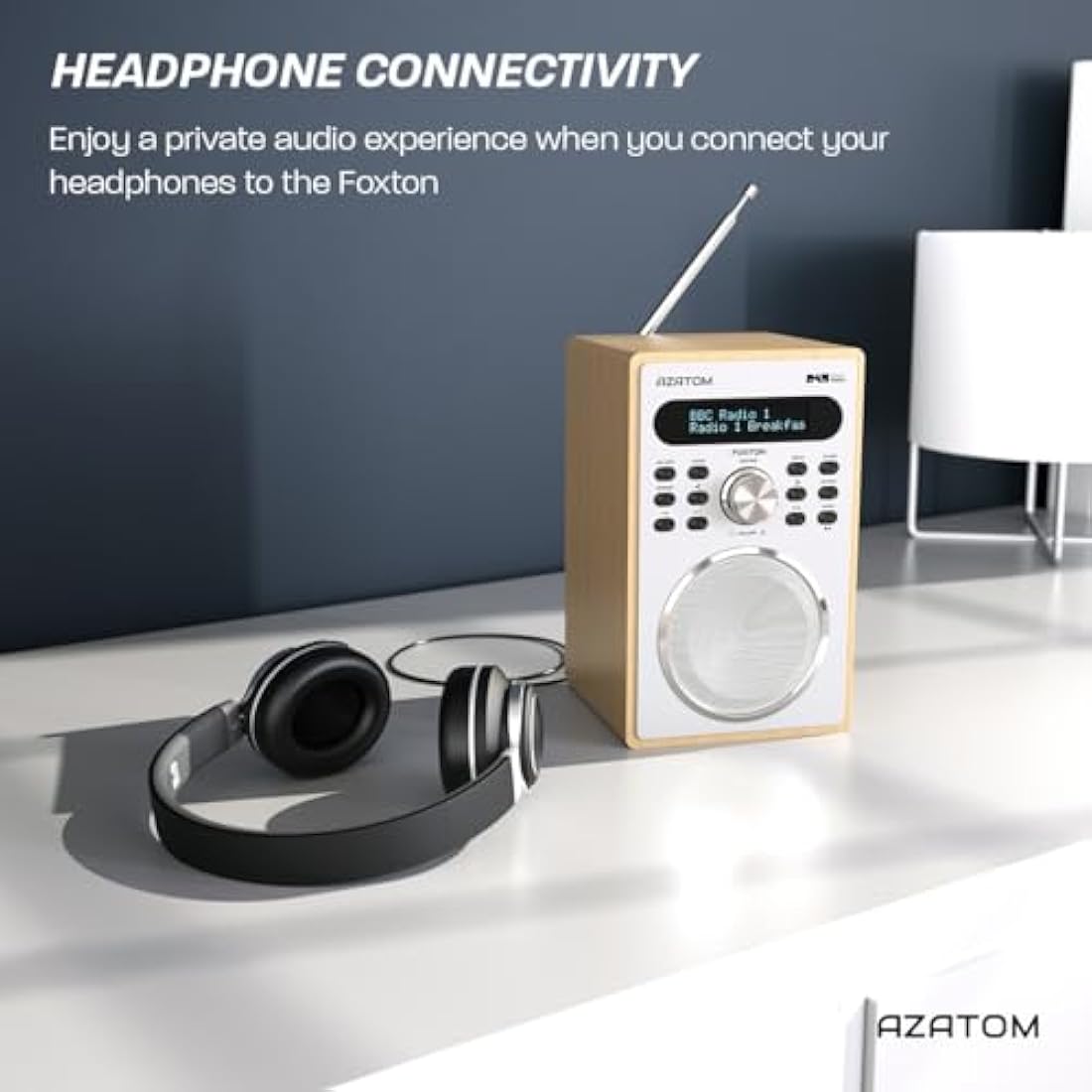 DAB/DAB+ & FM Digital Radio | Simple Controls | Dual Alarms & Sleep Timer | Mains Powered | Bluetooth | USB Device Charging | Perfect for Home, Office or Outdoors | AZATOM Foxton FX2 (Oak)