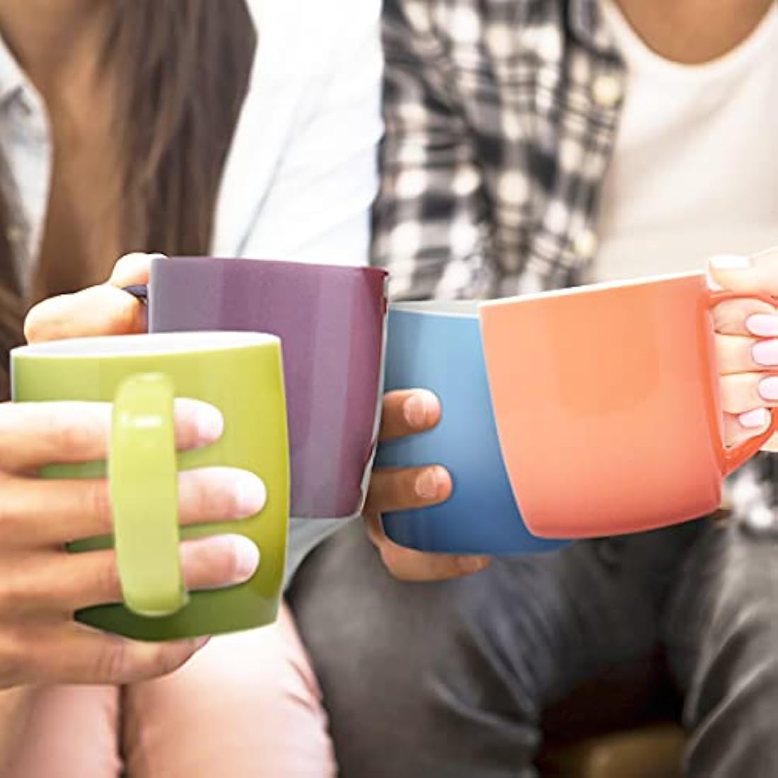 joeji's Kitchen Set of 6 Multi Coloured Tea Coffee Mugs Set - 350ml Capacity - Durable Stoneware - Dishwasher Safe - Ideal Housewarming Christmas Party Gift