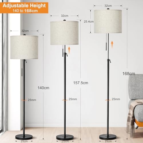 Floor Lamp,Floor Lamps for Living Room,Black Modern Standing Lamp with Lampshade,3 Colors Temperature,Height Adjustable,Standard Lamps for Living Room Bedroom Office(9W Bulb Included)
