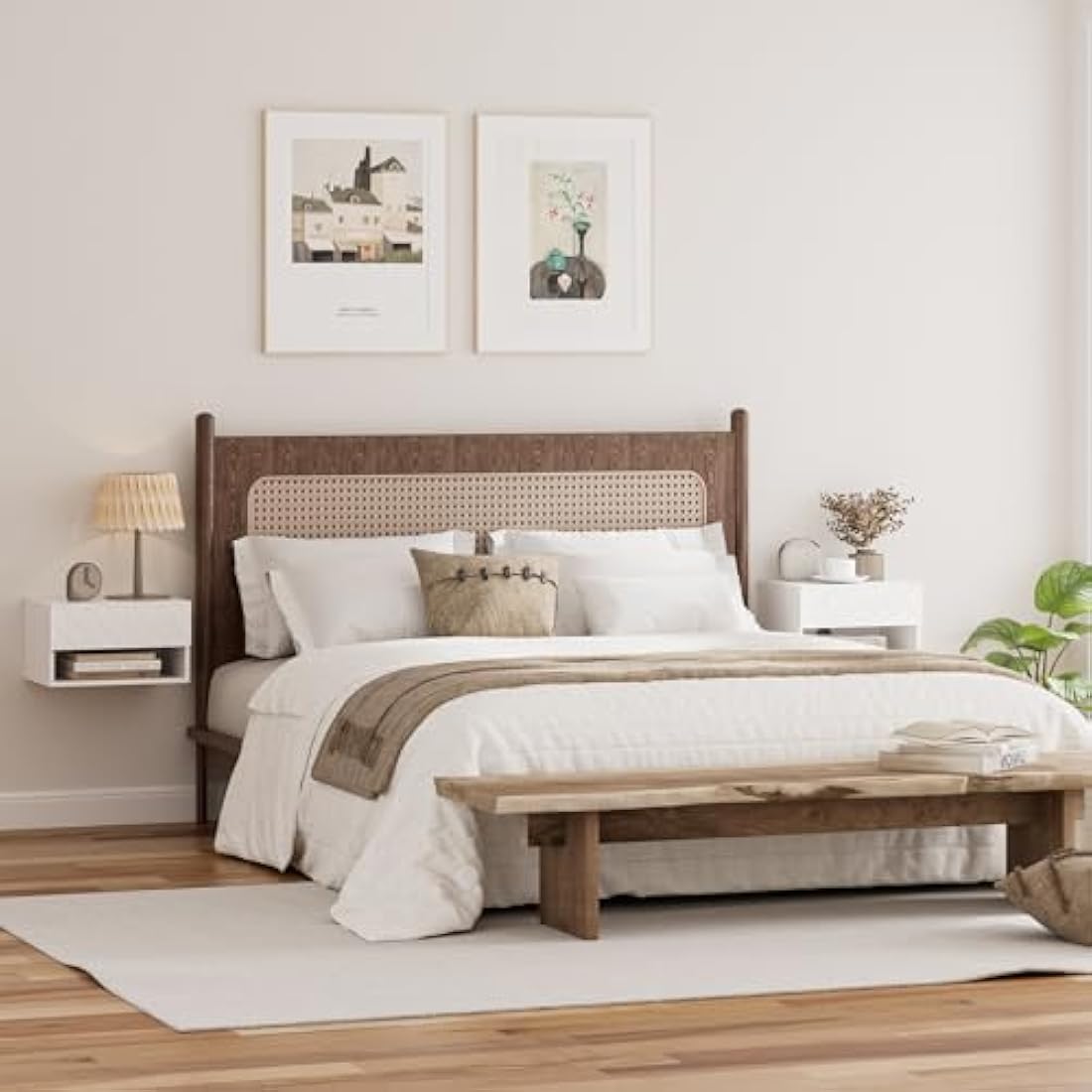 HEYZOEY Floating Bedside Table, Small Modern Nightstand With Drawer, Shelves for Bedroom, Bathroom, White Diamond