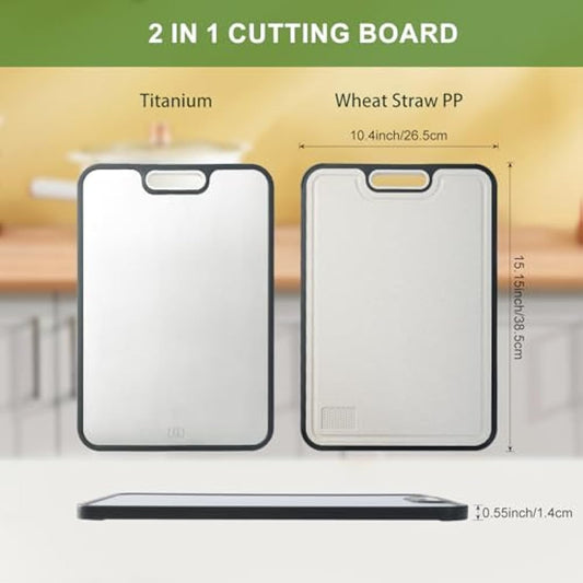 Titanium Cutting Board for Kitchen, Double Side Large Cutting Board for Meats, Fruits and Vegetables, Chopping Board with with Juice Groove, 38.5x26.5cm