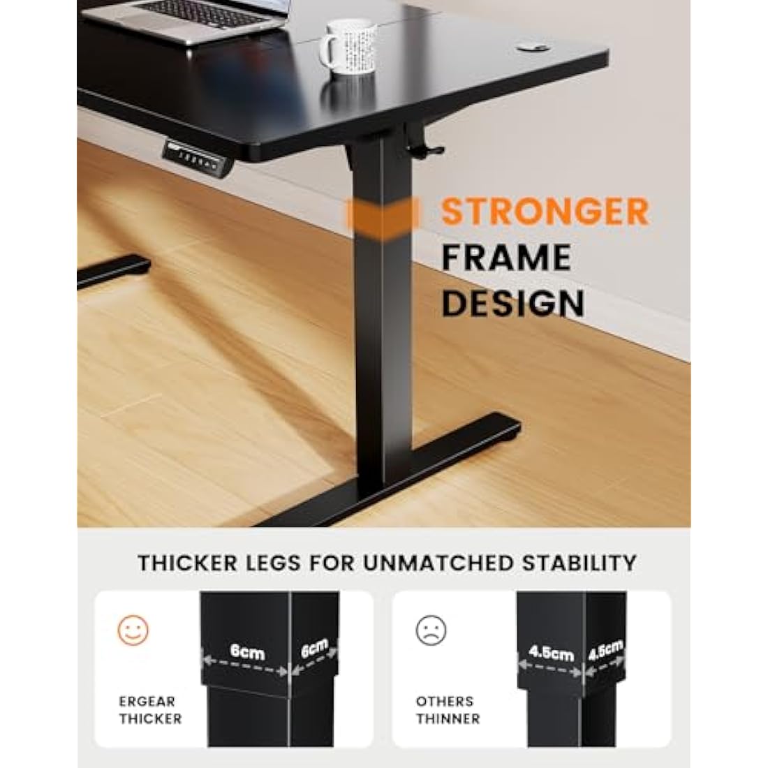 ErGear Electric Standing Desk with Advanced Brushless Motor, 160 x 80 cm Height Adjustable Desk with 100kg Load Capacity, Quiet Operation, Sturdy Metal Frame