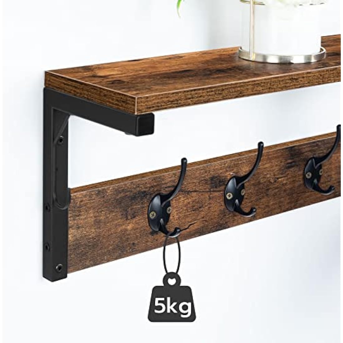 HOOBRO Coat Rack Shelf Wall-Mounted, Coat Hook with 7 Hooks and Shelf, 70 cm Hallway Coat Rack, Wall Floating Shelf with Hat Rack, for Bathroom, Kitchen, Laundry Room, Rustic Brown EBF16YM01