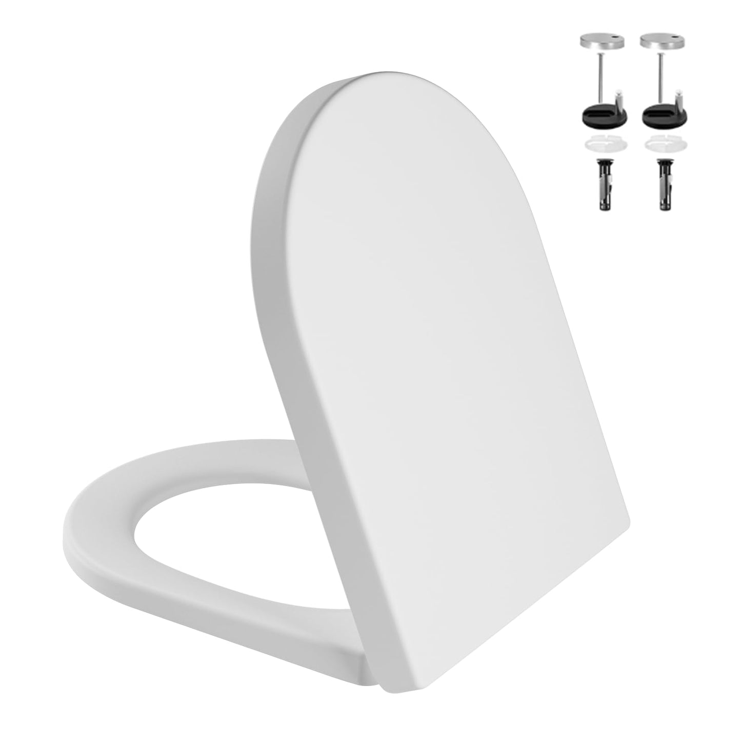 Toilet Seat Soft Close D Shape with Quick Release for Easy Clean, Universal Toilet Seat White with Adjustable Stainless Hinges, Durable Duroplast