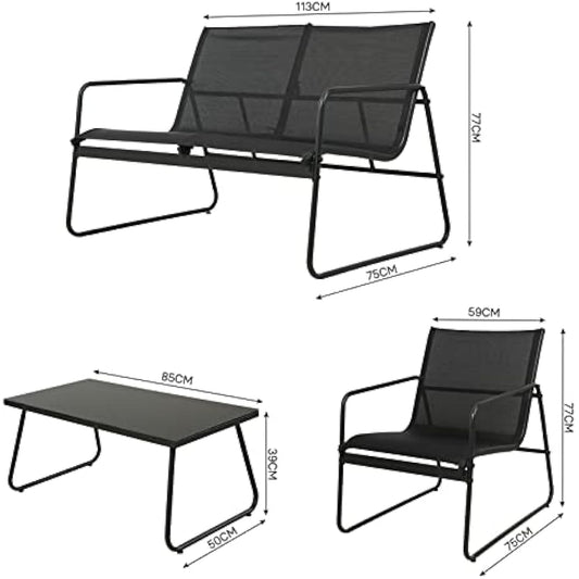Grand patio Conversation Sets 4 Pieces, Garden Table, 2 Chairs, Loveseat, Waterproof, Breathable, Garden Furniture Sets for Outdoor, Backyard, Poolside (Black)