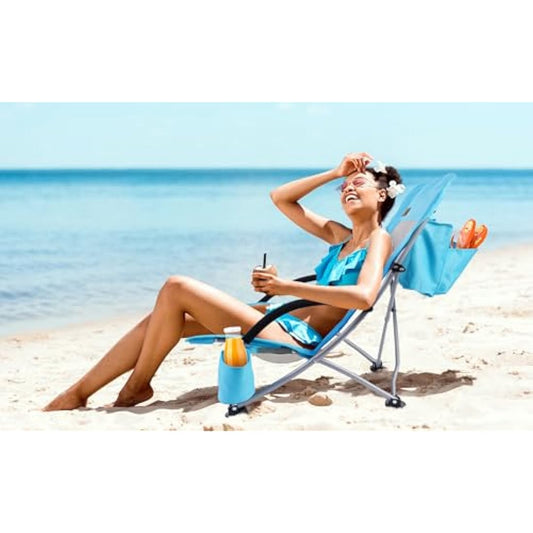 Nice C Beach Camping Chair, Folding Chair w/Cooler High Back, Ultralight Chair with Cup Holder & Carry Bag Compact & Heavy Duty Outdoor, Camping, BBQ, Beach, Travel, Picnic, Festival (2 Of BLUE)
