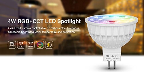 lighteu®, 8X 4W 12V MR16 GU5.3 RGB+CCT LED Spotlight Color Changing and CCT WW CW Temperature Adjustable, Original Mi-Light, Bulb with a 8-Zone Remote (8X FUT104+FUT089)