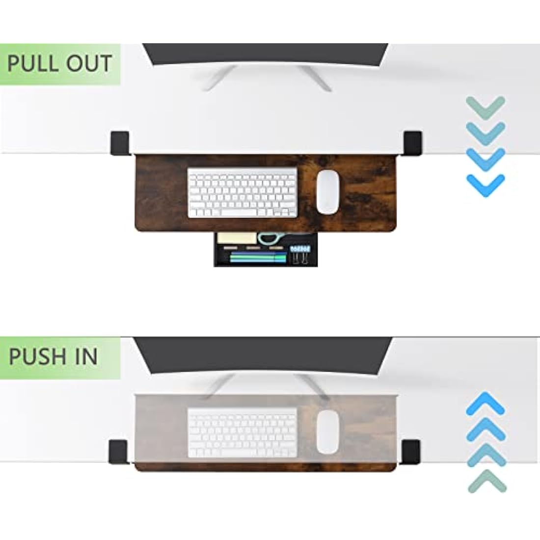 ETHU Under Desk Keyboard Tray, 68x30cm Ergonomic Pull-out Tray with C-Clamp Large Size Keyboard Tray Mount Easy to Install, Computer Keyboard Stand for Home and Office(Walnut)