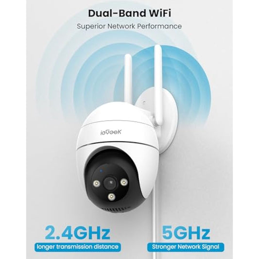 ieGeek 2.4G/5GHz PTZ Security Camera Outdoor, 2K Dual-Band WiFi CCTV Camera, Color Night Vision, WiFi Home IP Camera with Human Detection, Siren, 2-Way Audio, Support Alexa, Memory/Cloud, 2PCS (Wired)