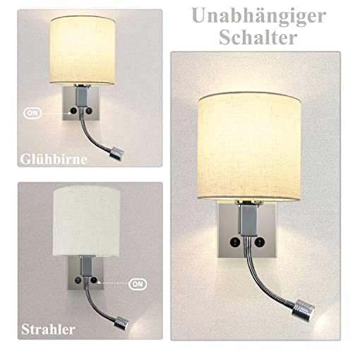 ZMH LED Wall Light Bedside Wall Lamp Reading Light Wall Lamp Flexible LED Reading Lamp Adjustable Reading Light White 2 Switches Modern Sconces E27