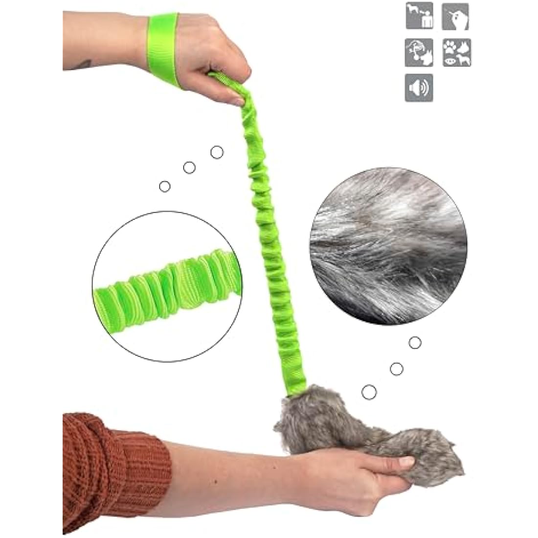 DINGO Fleece Dog Toy Artificial Fur Racer Squeaky Teaser Dog Wand 55 cm Long Bungee Handle for Agility, Dog Training, Reward, Retrieve, Chasing, Play Green 15584-2 , Pack of 1
