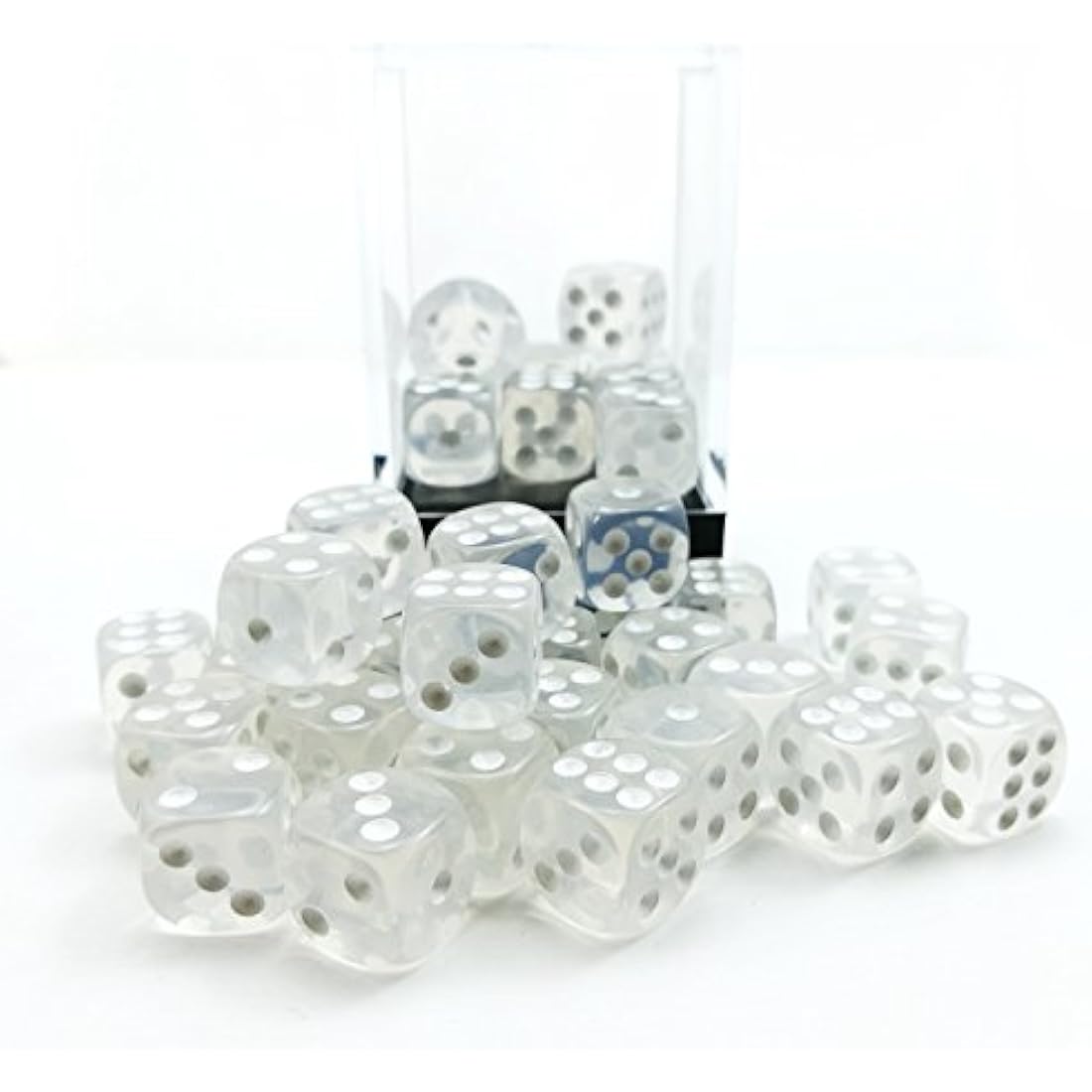 Bescon 12mm 6 Sided Dice 36 in Brick Box, 12mm Six Sided Die (36) Block of Dice, Translucent White With Pips