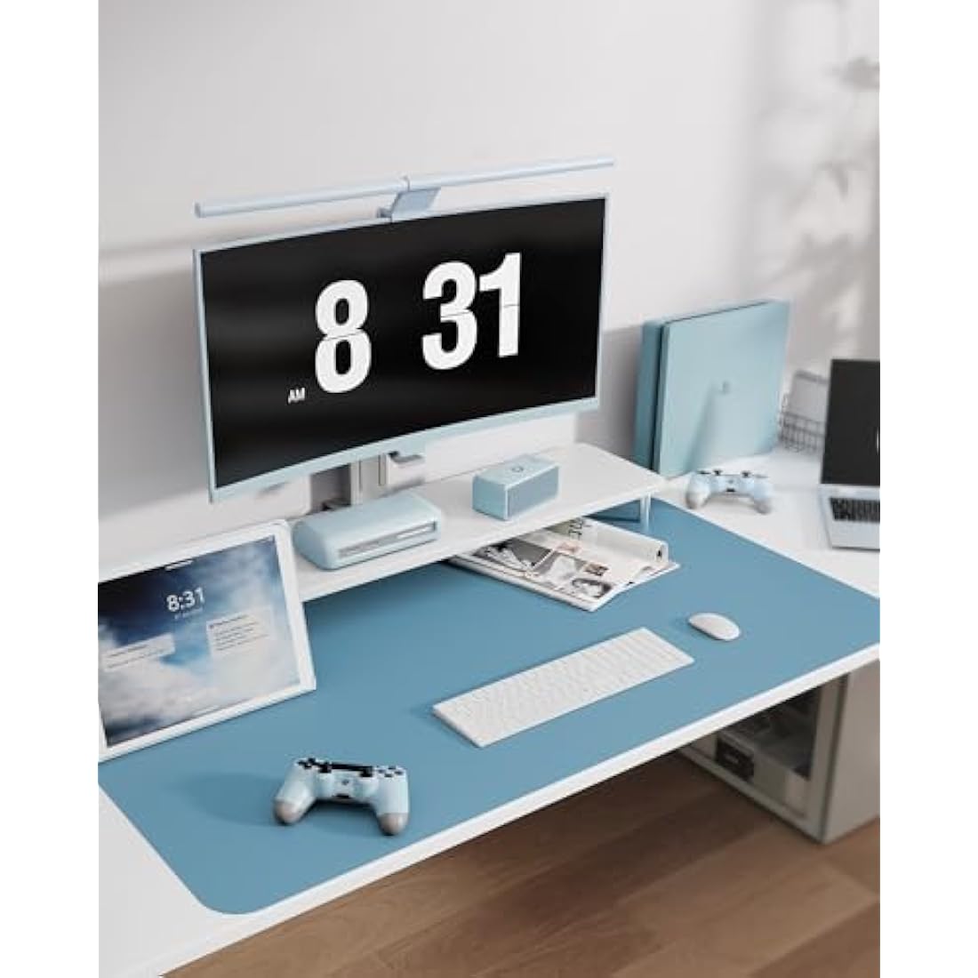 MOLMO Non-Slip Desk Mat, Waterproof Desk Pad Table Protector, Easy Clean Laptop Mat Large Mouse Pad Leather Writing Mat with Suede for Office /Home/Decor (Azure, 60 x 35 cm)