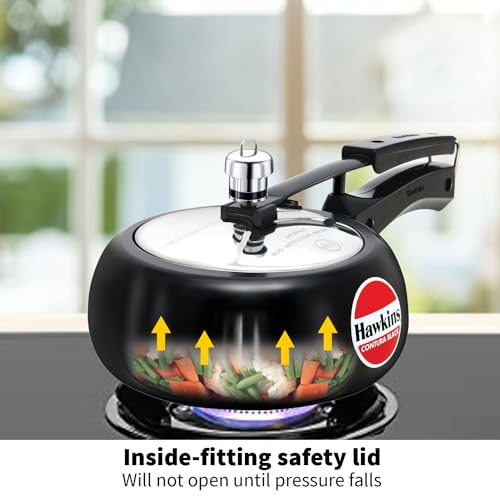 Hawkins Contura Black 2 Litre Pressure Cooker, Hard Anodised Cooker, Handi Cooker, Small Cooker, Black (CB20)