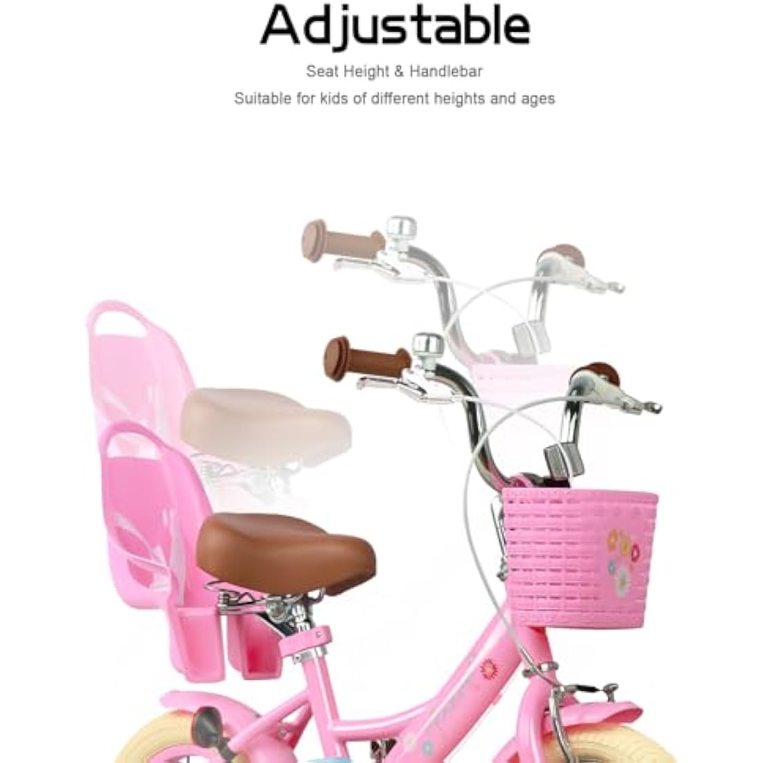 Glerc Maggie 16 Inch Kids Bike for 2-13 Years Old, Girls Bicycle with Doll-Seat & Basket & Stabilisers & Kickstand, Multiple Colors