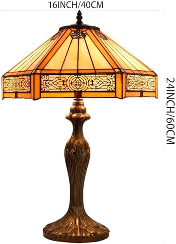 Tiffany Lamp Yellow Hexagon Stained Glass Mission Style End Coffee Table Lamps Bookcase Reading Lighting Lampshade Antique Base W16 H24 Inch Living Room Bedroom Bedside Desk S011 WERFACTORY