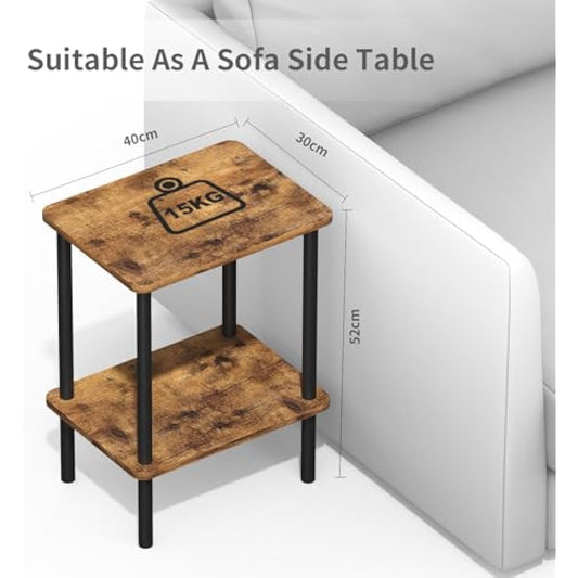 APICIZON 2 Tier Side Table, Narrow End Table with Storage Shelf, Bedside Table Nightstand for Small Spaces, Bedroom, Living Room, Entryway, Farmhouse, No-Tool Assembly, Rustic Brown