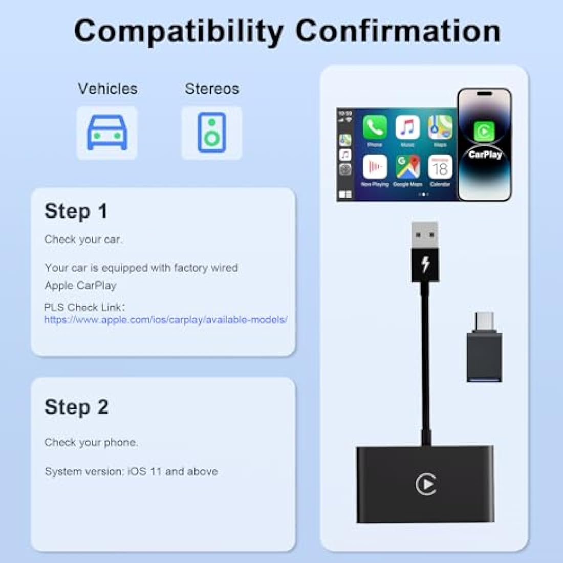 UWECAN CarPlay Wireless Adapter for iPhone, Wireless CarPlay Adapter UK for Factory Wired CarPlay Cars, Converts Wired to Wireless CarPlay, Fit for Cars from 2017-2025 & iPhone iOS 11+