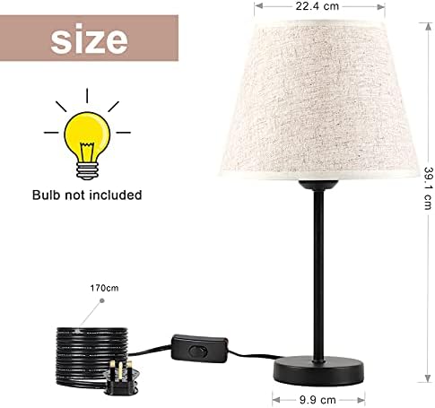 UOMIO Bedside Table Lamps Set of 2, Vintage lamp Small Desk Lamps with Linen Fabric Lampshades and Metal Base, On-Off Switch, Pair of Side Lamps for Bedroom, Living Room, Office