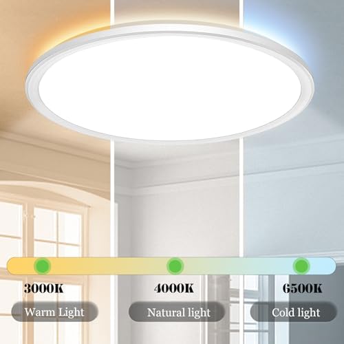 LQIKARL Led Ceiling Light 【2 Pack】 Dimmable Ceiling Light 3000K, 4000K, 6500K 10 Level Brightness Adjustment, 24W 3000Lm Flush Led Ceiling Lights with Remote Control for Bathroom Bedroom Kitchen