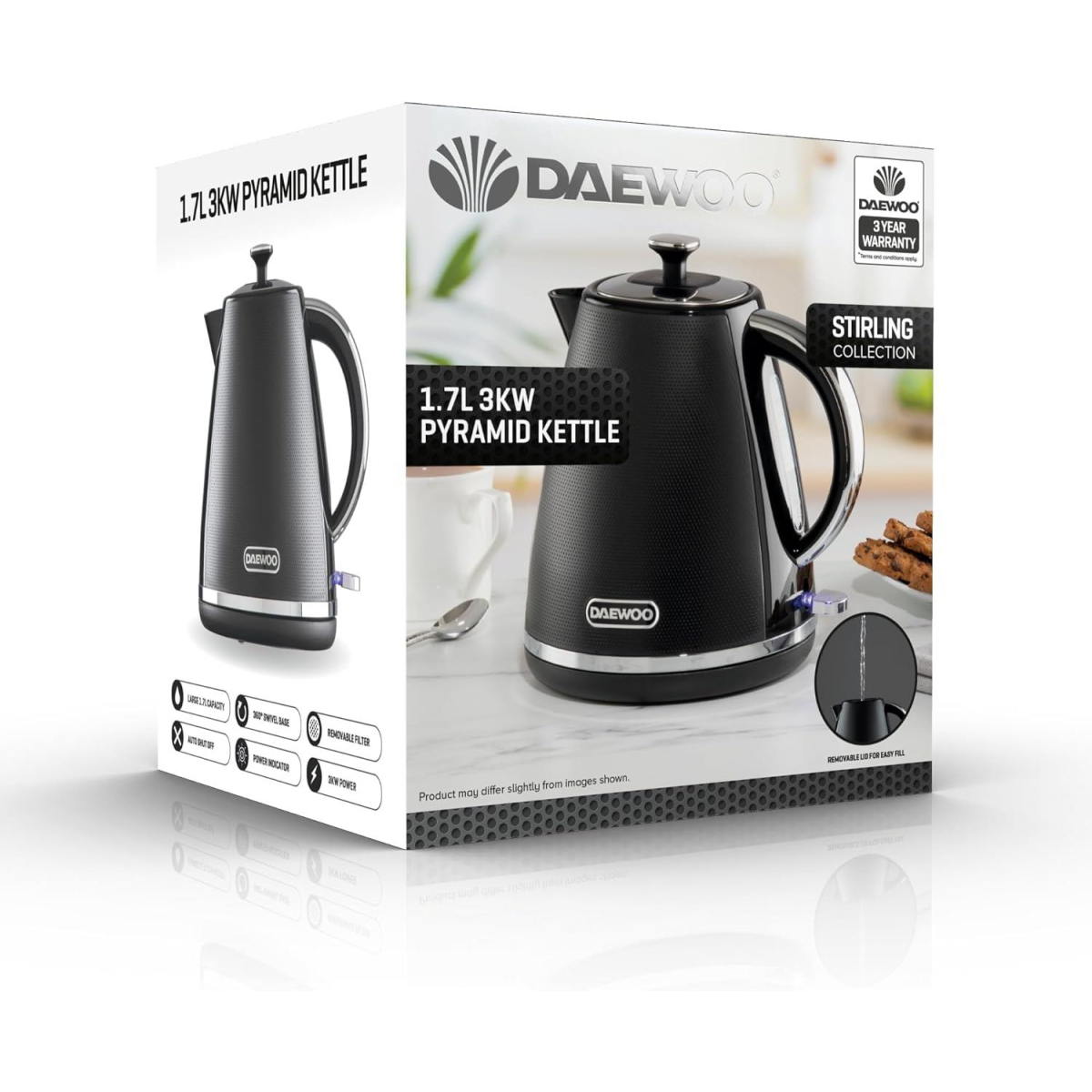 Daewoo Stirling 1.7L Pyramid Electric Kettle 3000w Black SDA2624