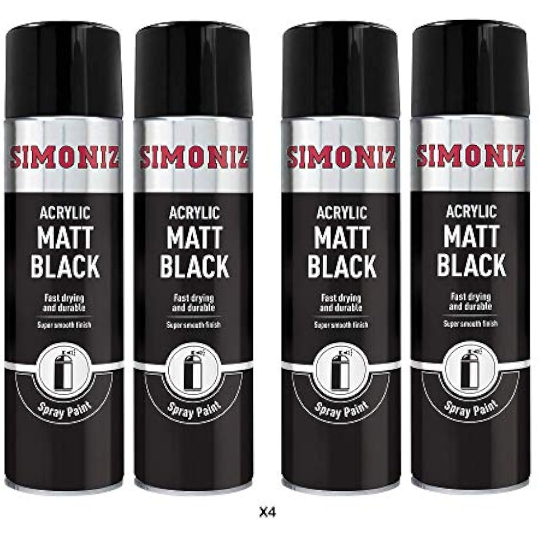 Simoniz Acrylic Matt Black Spray Paint 4x 500ml