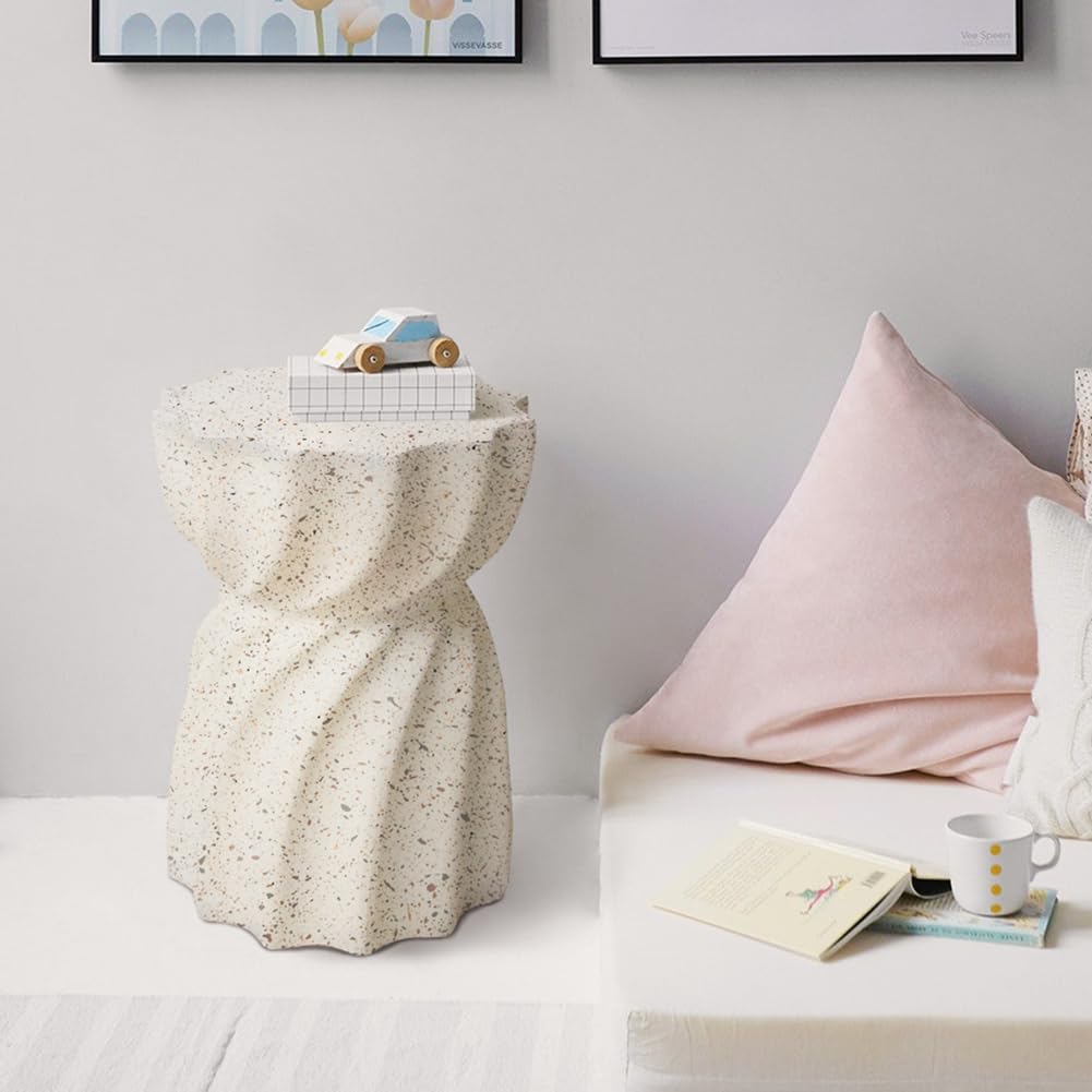 Cre Cra Modern Small Round Sofa Side Table White Magnesium Oxide End Table Contemporary Minimalist Design Perfect for Living Room, Bedroom or Office