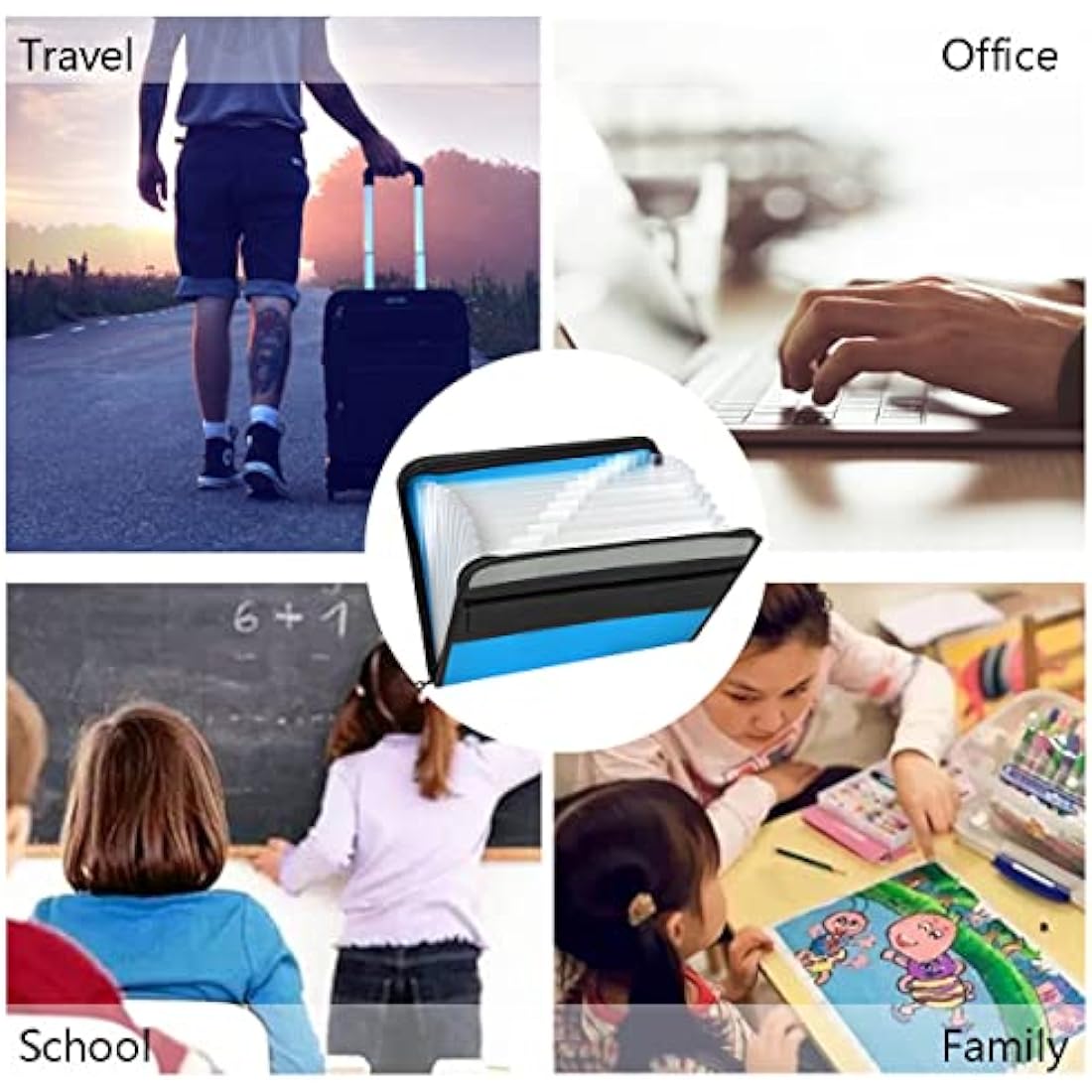 TRANBO 13 Pockets Expanding File Folder with Zipper Closure, A4 Plastic Document Wallet Organizer with Handy Front Pocket for Personal Office Stationary Storage