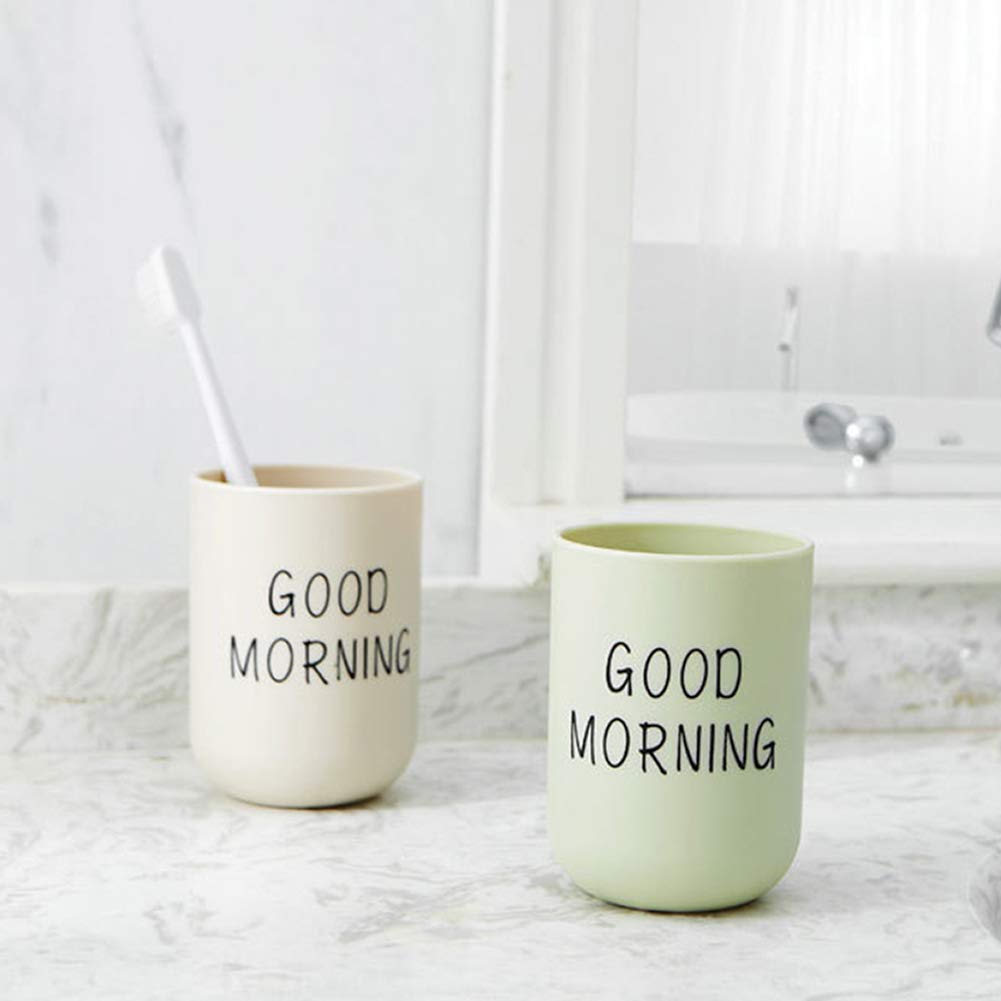 Toothbrush Holder, Good Morning Cup Toothbrush Cup, Home Travel Bathroom Washing Toothpaste Holder Plastic Tumbler Cups(COLOR:Khaki)