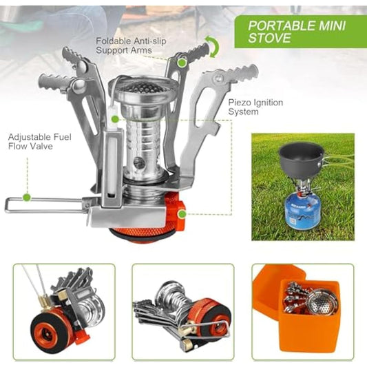 AUTOPkio Camping Cooking Set, Outdoor Camping Pans Pots and Stove - Non Stick Folding Cookware Kit for BBQ Picnic Hiking Backpacking Travel 1-2 Person Use