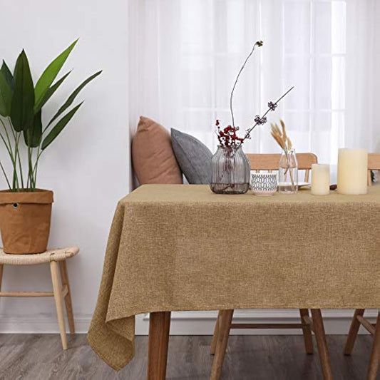 Deconovo - Waterproof and Water Repellent Linen Effect Rectangular Tablecloth for Dining Room Indoor and Outdoor - 137 x 274 cm - Brown